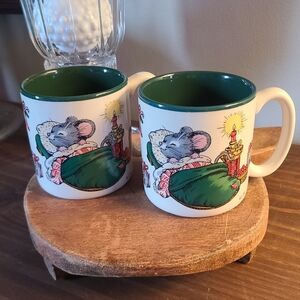 Potpourri Press Mug Christmas Mouse Sleeping Presents Tree 1989 Set Of Two